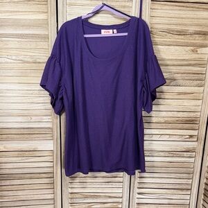 EVRI Women's Rich Purple Ribbed Fluffy Sleeves Blouse Size 2X